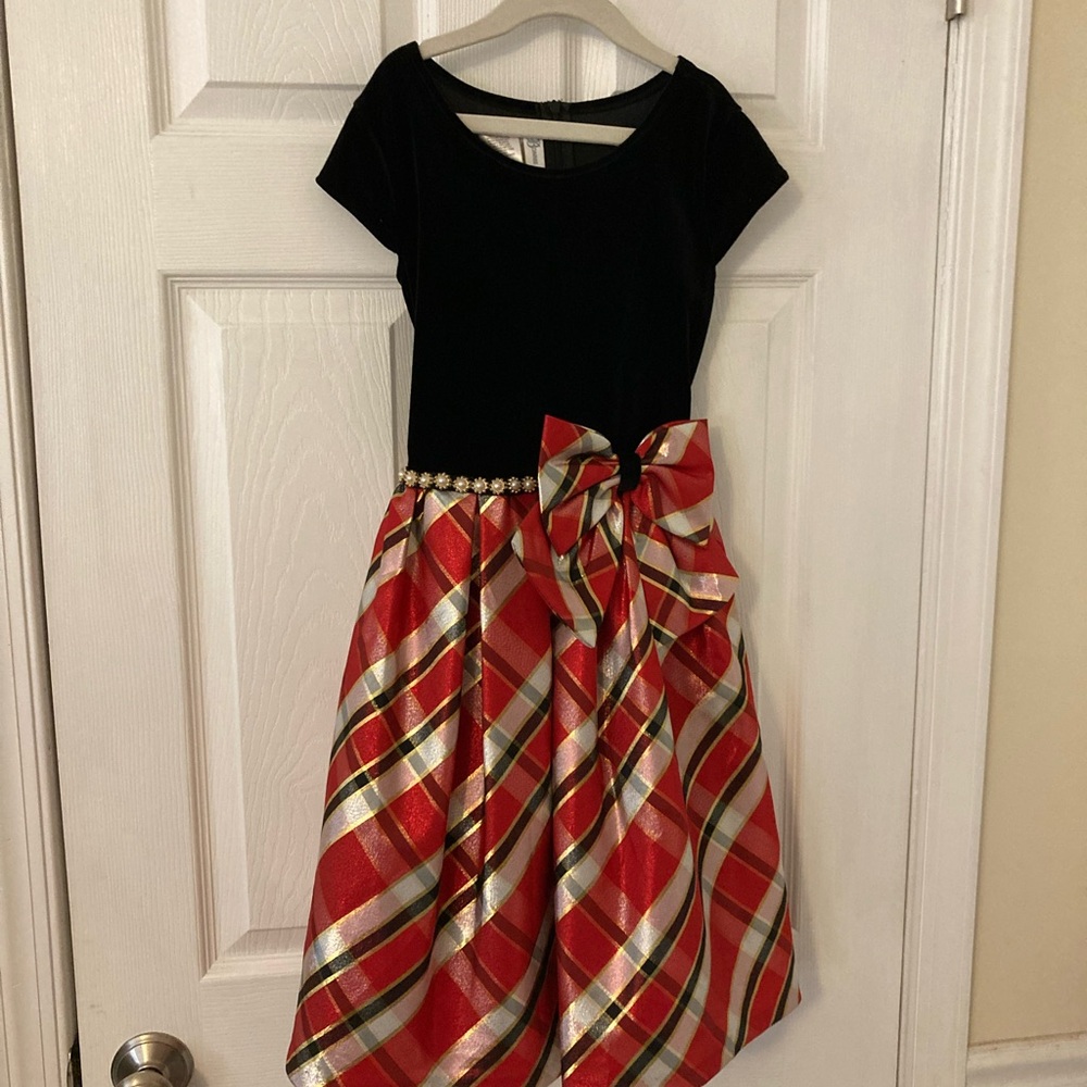 Bonnie Jean Black and Red Plaid Formal Dress